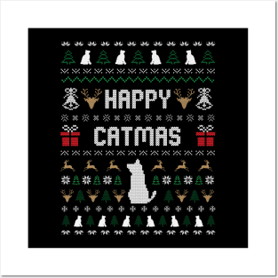 HAPPY CATMAS Christmas Cute Cat Lover Ugly Sweater Posters and Art